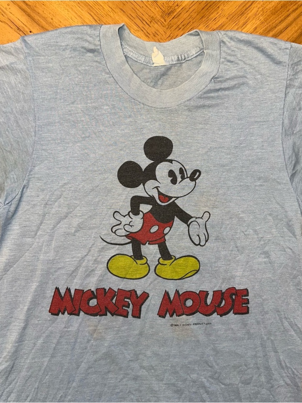 Vintage Disney Mickey Mouse Shirt Small Blue Double Sided 70s 80s Single Stitch